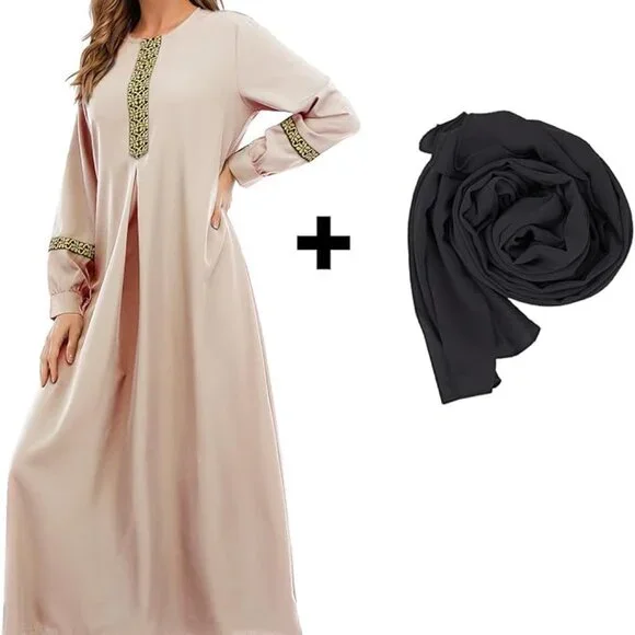 Abetteric Women's Muslim Abaya Dress w/ Hijab Zipper Islamic Robe Pockets Maxi P - Picture 4 of 16